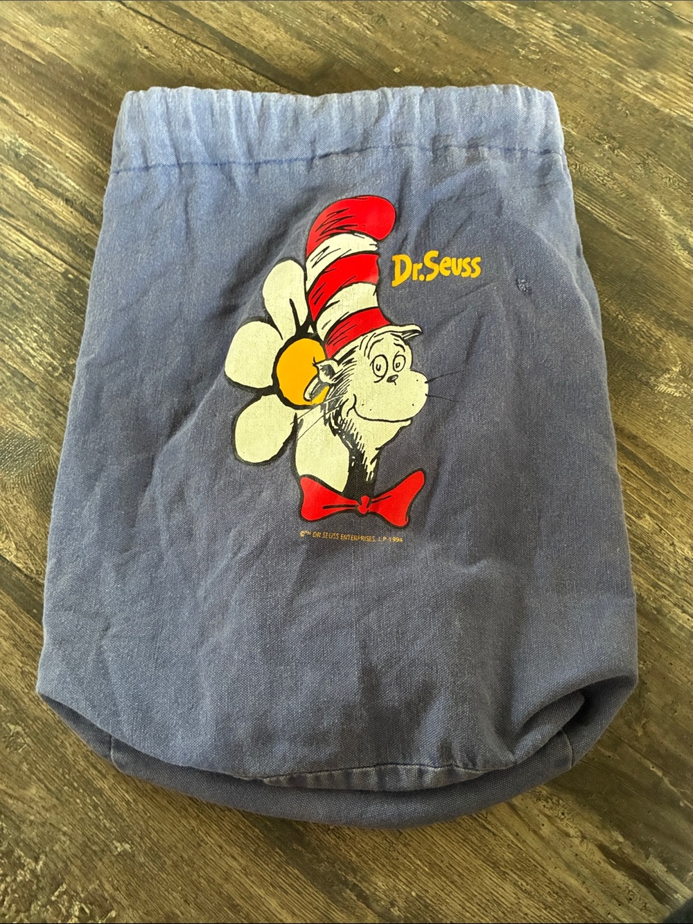 Vintage Dr. Seuss Kids Blue Cat in the Hat Drawstring Bag